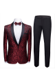 Elegant Burgundy Jacquard Wedding Tuxedos | Shawl Lapel Black Satin Men Prom Suits