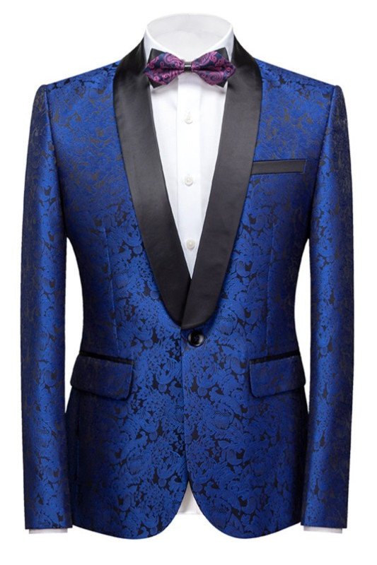 Fashion Royal Blue Best Fitted One Button Jacquard Wedding Men Suits