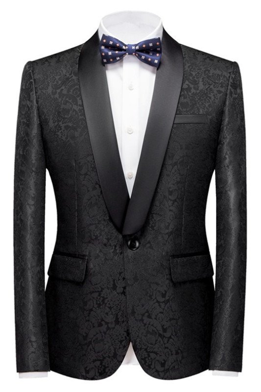 Bespoke Black Jacquard Classic Shawl Lapel Wedding Men Suits