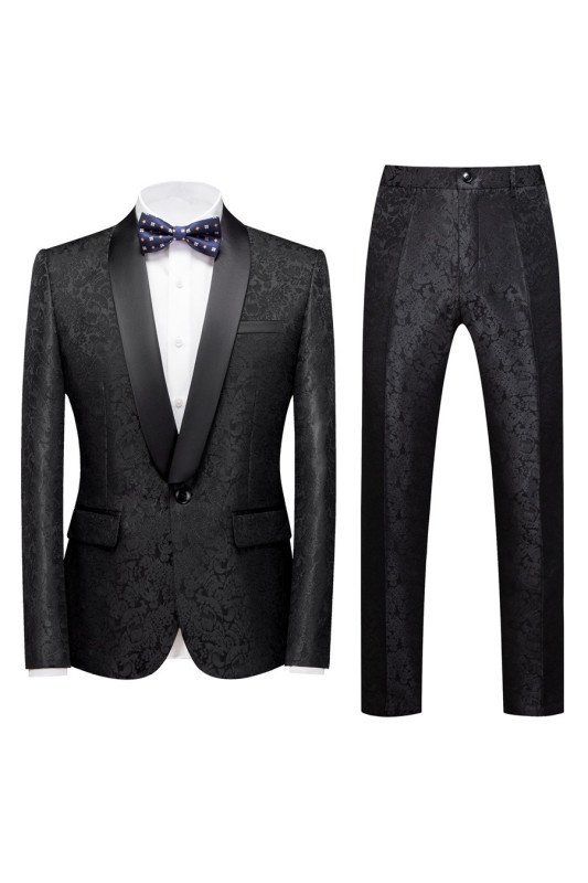 Bespoke Black Jacquard Classic Shawl Lapel Wedding Men Suits