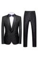 Bespoke Black Jacquard Classic Shawl Lapel Wedding Men Suits