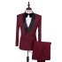 Chic Burgundy Jacquard Double Breasted Best Fitted Wedding Suits