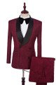 Chic Burgundy Jacquard Double Breasted Best Fitted Wedding Suits