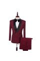 Chic Burgundy Jacquard Double Breasted Best Fitted Wedding Suits