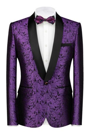 Fashion Purple Jacquard Best Fitted Black Lapel Wedding Suits for Men Fashion Purple Jacquard Best Fitted Black Lapel Wedding Suits for Men