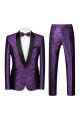 Fashion Purple Jacquard Best Fitted Black Lapel Wedding Suits for Men