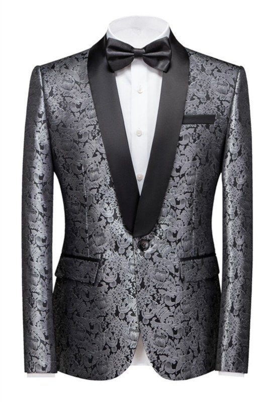Silver Shawl Lapel Fashion One Button Jacquard Weddig Tuxedo for Men