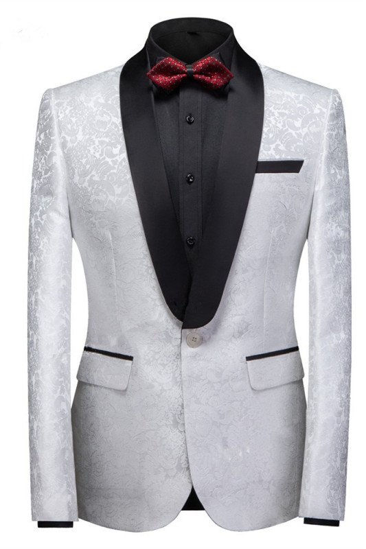 Newest White Jacquard One Buttons Slim Fit Wedding Men Suits