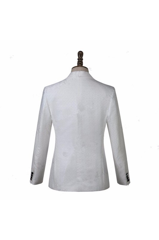 Cool White Jacquard Slim Fit Knitted Button Chic Wedding Suit