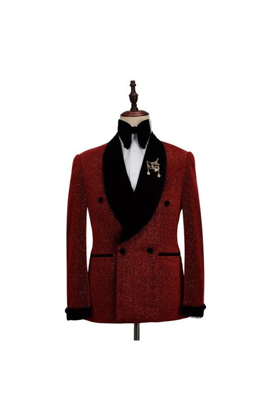 Bespoke Sparkle Red Black Shawl Lapel Double Breasted Chic Wedding Men Suits Bespoke Sparkle Red Black Shawl Lapel Double Breasted Chic Wedding Men Suits