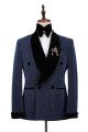 Elegant  Sparkle Dark Navy Black Shawl Lapel Double Breasted Wedding Suits