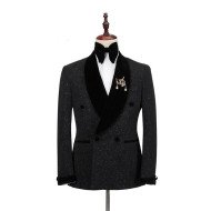 Gorgeous Shawl Lapel Double Breasted Sparkle Black Wedding Suits Gorgeous Shawl Lapel Double Breasted Sparkle Black Wedding Suits