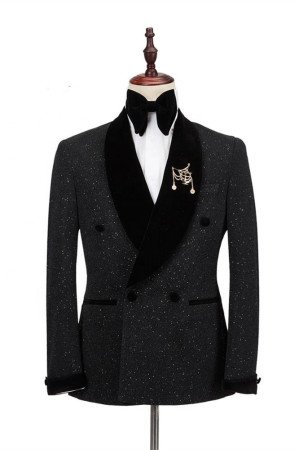 Gorgeous Shawl Lapel Double Breasted Sparkle Black Wedding Suits Gorgeous Shawl Lapel Double Breasted Sparkle Black Wedding Suits