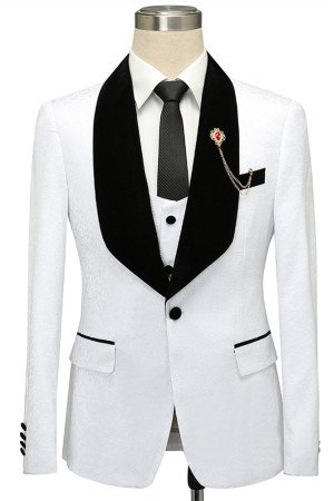 Newest White Jacquard One Button Wedding Men Suits with Black Lapel Newest White Jacquard One Button Wedding Men Suits with Black Lapel