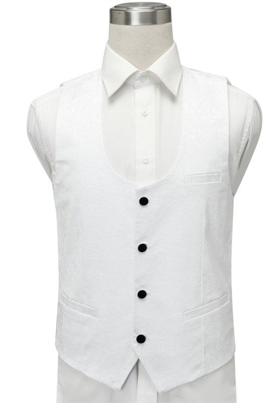Newest White Jacquard One Button Wedding Men Suits with Black Lapel