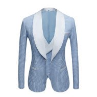 Best Fitted Sky Blue Chic Dot Wedding Groom Suits with Shawl Lapel Best Fitted Sky Blue Chic Dot Wedding Groom Suits with Shawl Lapel
