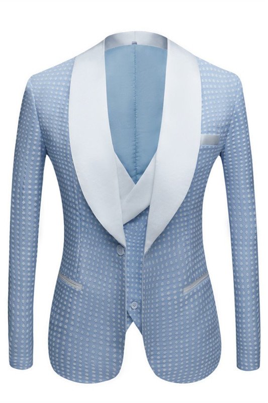 Best Fitted Sky Blue Chic Dot Wedding Groom Suits with Shawl Lapel