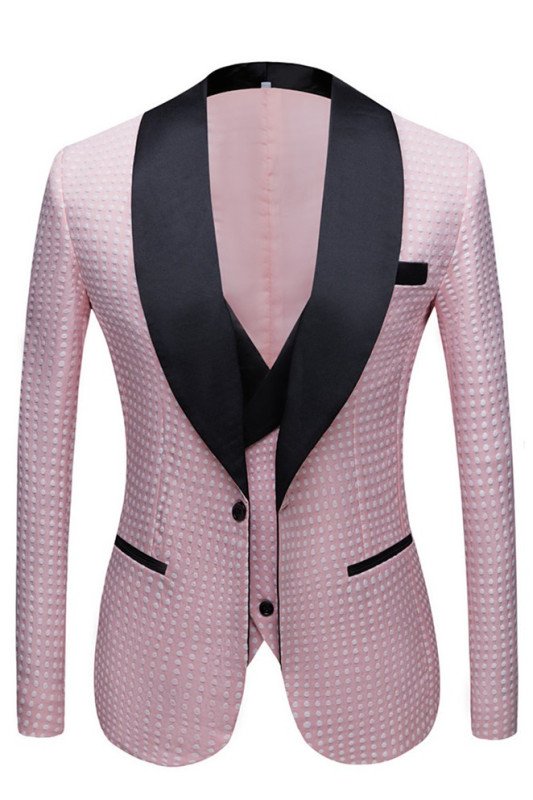 Best Fitted Pink Shawl Lapel Dot Wedding Men Suits