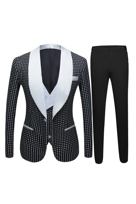 Shane Black Dot Best Fitted Shawl Lapel Wedding Tuxedo for Men