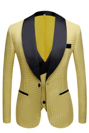 Travis Bespoke Yellow Dot Shawl Lapel Wedding Groom Suits Travis Bespoke Yellow Dot Shawl Lapel Wedding Groom Suits