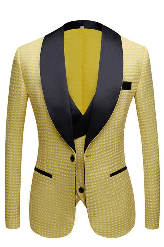 Travis Bespoke Yellow Dot Shawl Lapel Wedding Groom Suits