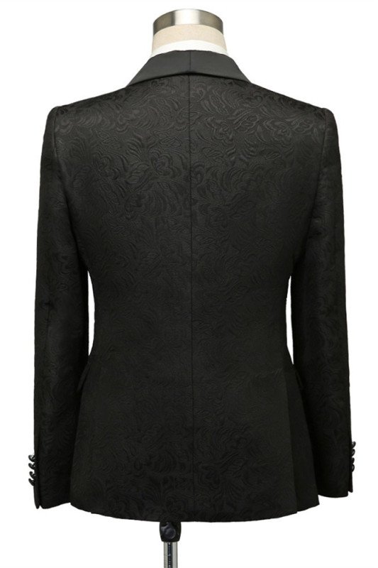 Newest Fashion Black Jacquard Shawl Lapel Wedding Suits