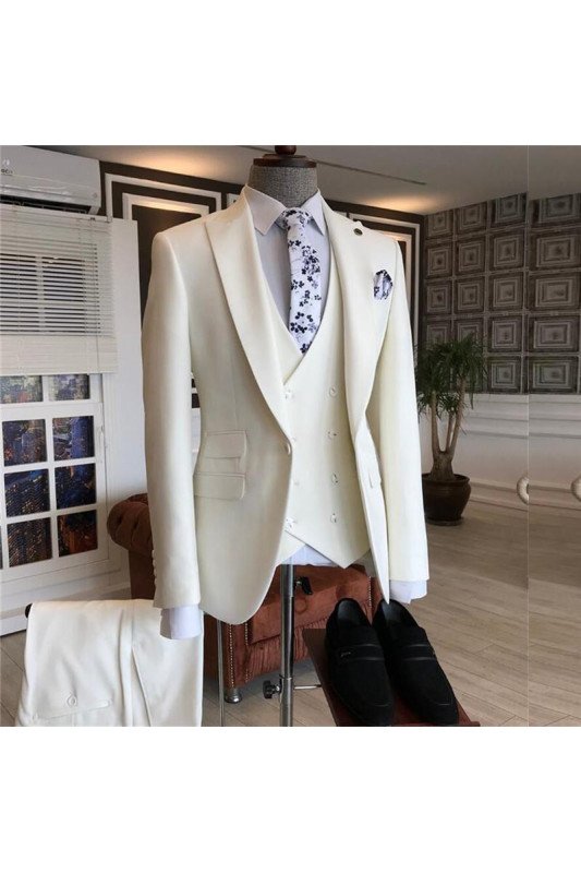 Caiden White 3-Piece Peaked Lapel Bespoke Men Suits for Wedding