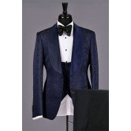 James Dark Navy Jacquard Chic Jacquard Bespoke Wedding Suits for Men