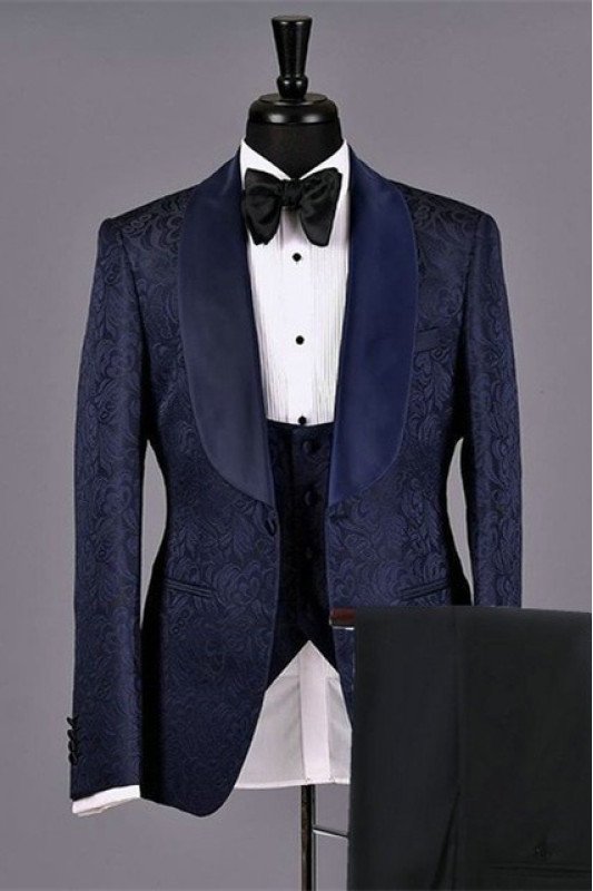 James Dark Navy Jacquard Chic Jacquard Bespoke Wedding Suits for Men