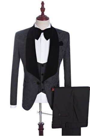 ModernBlack Jacquard Three-Pieces Shawl Lapel Wedding Suits for Men ModernBlack Jacquard Three-Pieces Shawl Lapel Wedding Suits for Men