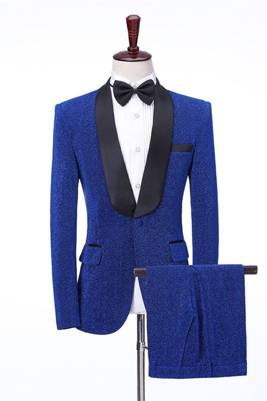 Stylish Royal Blue Shawl Lapel Shiny Best Fitted Wedding Men Suits