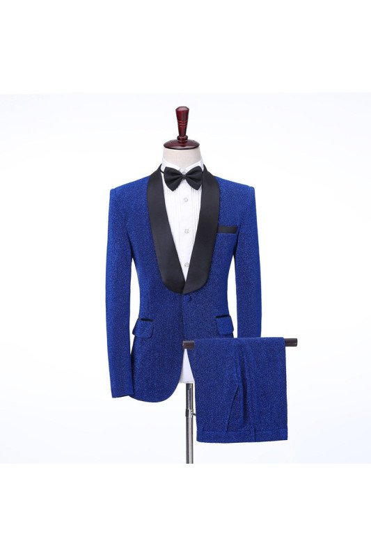 Stylish Royal Blue Shawl Lapel Shiny Best Fitted Wedding Men Suits