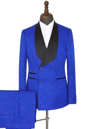 Ramon Royal blue Shawl Lapel Best Fitted Double Breasted Jacquard Wedding Suits Ramon Royal blue Shawl Lapel Best Fitted Double Breasted Jacquard Wedding Suits