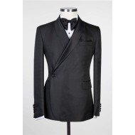 Best Fitted Simple Black Chic Shawl Lapel Men Suits for Wedding