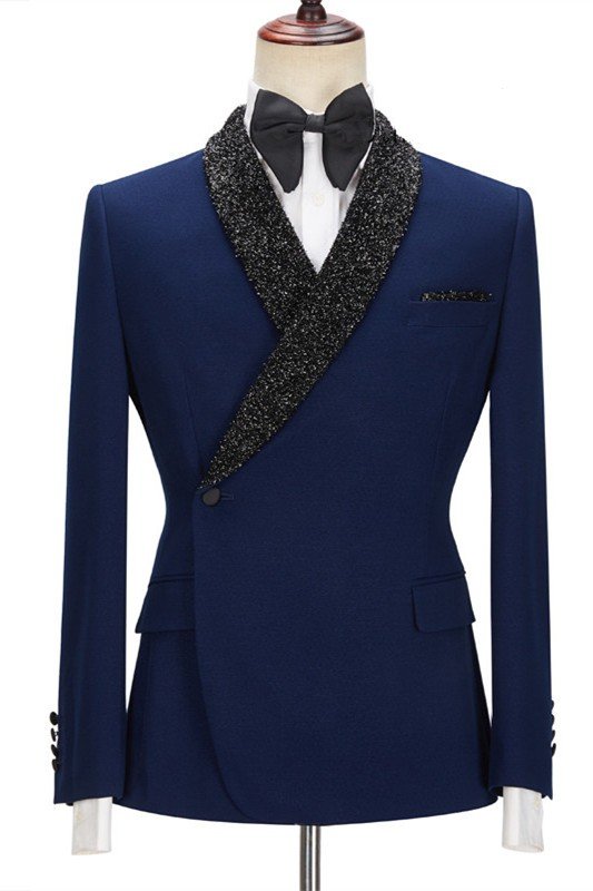 New Arrival Dark Navy Bespoke Best Fitted Men Suits with Black Lapel