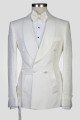 Chic White Jacquard Shawl Lapel Double Breasted Men Suits for Wedding