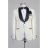 Modern Ivory One Button Simple Best Fitted Wedding Suits with Black Lapel