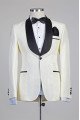 Modern Ivory One Button Simple Best Fitted Wedding Suits with Black Lapel