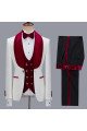 Nathanael White Jacquard 3-Piece Wedding Groom Men Suits with Velvet Lapel