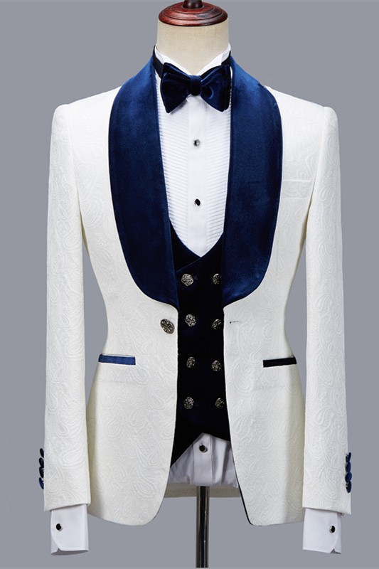 Quincy Modern White Jacquard Shawl Lapel Men Suit for Wedding