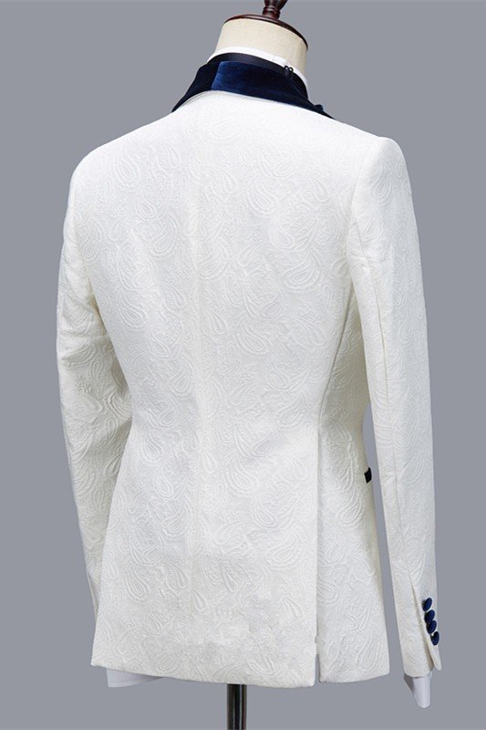 Quincy Modern White Jacquard Shawl Lapel Men Suit for Wedding