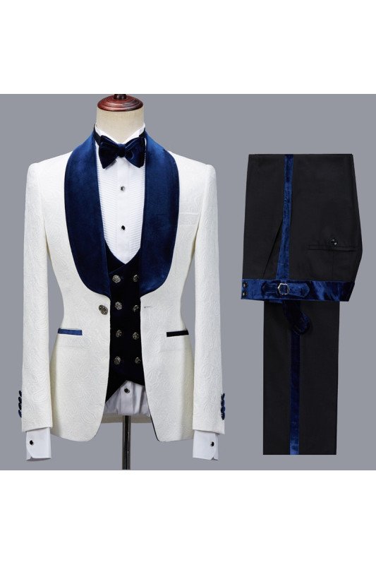 Quincy Modern White Jacquard Shawl Lapel Men Suit for Wedding