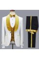 Cyrus 3-Piece Jacquard White Wedding Men Suit with Velvet Lapel