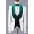 Jeffery Chic Jacquard 3-Piece White Wedding Suit with Green Lapel