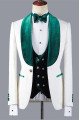 Jeffery Chic Jacquard 3-Piece White Wedding Suit with Green Lapel