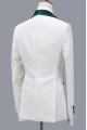Jeffery Chic Jacquard 3-Piece White Wedding Suit with Green Lapel