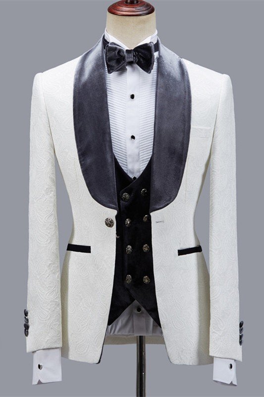 Maverick Fashion Jacquard Best Fitted Shawl Lapel Wedding Men Suits