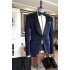 Modern Sparkly Navy Blue Shawl Lapel Wedding Suits with Black Lapel
