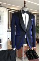 Modern Sparkly Navy Blue Shawl Lapel Wedding Suits with Black Lapel