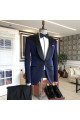 Modern Sparkly Navy Blue Shawl Lapel Wedding Suits with Black Lapel